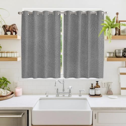 Vintage Gray Window Curtains 63 Inch Length 2 Panels Set, Modern