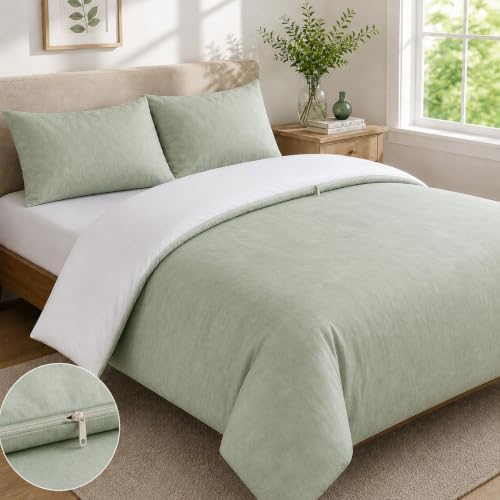 Mattress-Homes Sage Mist 3 PC Duvet Cover Set, Queen, Zipper Closure