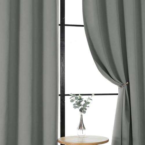 Gwine Light Grey Blackout Curtains 63 Inch Long 2 Panels for Living