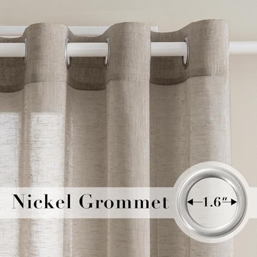 H.VERSAILTEX Taupe Linen Sheer Curtains 96" 2 Panels Grommet