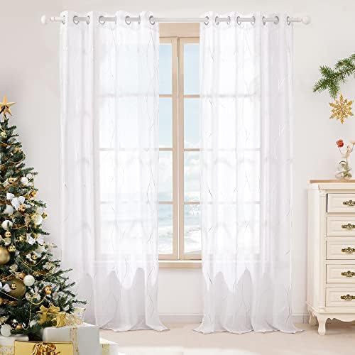 Deconovo Light Filtering Sheer Curtains 63 Inches Long for Living Room