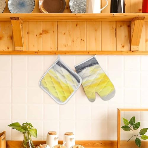 Quilted Cotton Terry Cloth Oven Mitt, Pot Holder Yellow Grey Ombre