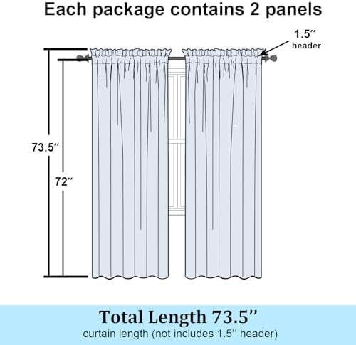 Simplebrand Dusty Blue Sheer Curtains 72 Inch Length 2 Panels for