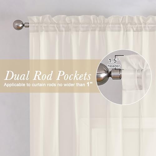 Lecloud Sheer Curtain Panels Set 96" Inches Long, Solid Voile Light