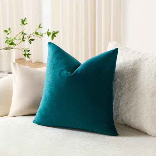 DEZENE Throw Pillow Covers 22x22 Teal: Pack of 2 Cozy Soft Velvet