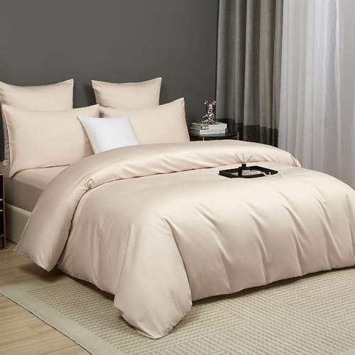 100% Long Staple Cotton Twin Duvet Cover Set Cream for Hot Sleepers
