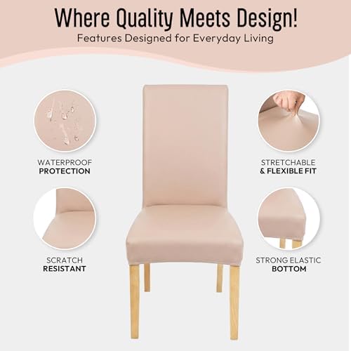 Waterproof PU Leather Dining Chair Covers Set of 4 - Stretch Kitchen