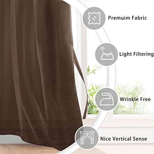 Hiasan Grommet Sheer Curtains with Tiebacks, Brown, W52 x L96, 2