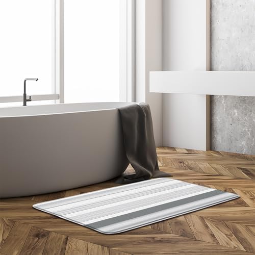 GCTNBJL Striped Gray and White Runner Bath Mat Modern Boho Farmhouse