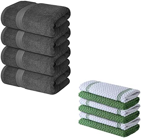 Infinitee Xclusives Pack of 4 Grey Bath Towels + Pack of 6 Kitchen