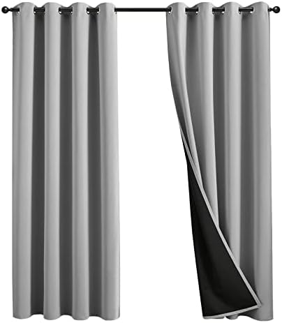 100% Blackout Curtains 63 inch Length 2 Panels 52x63 Light Gray