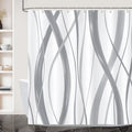 Bonhause Grey and White Striped Shower Curtain, Abstract Wavy Lines