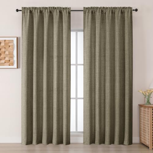 Chyhomenyc Faux Linen Curtains 96 Inches Long 2 Panels, Brown