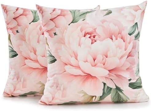 Pink Peony Velvet Pillow Covers 20x20 Set of 2, Shabby Chic