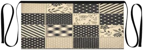Gingham Patchwork Black Beige Server Aprons with 3 Pockets, Water