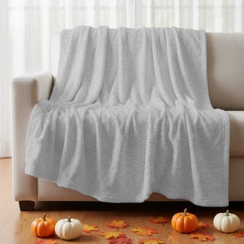 Grey Flannel Fleece Throw Blanket, Modern Solid Textured Simple