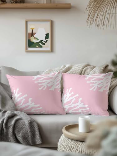 Outdoor Pillows Waterproof Set of 2, Coral Pink Patio Throw Pillows