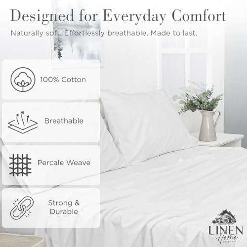 Linen Home Classic 100% Cotton Percale Pillowcases Queen Size