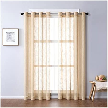 Epinki Curtains Sheer Curtains, Linen Brown Solid Color Grommet 2