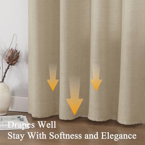 Linen Curtains 96 inch Long,Light Filtering Semi Sheer for Bedroom