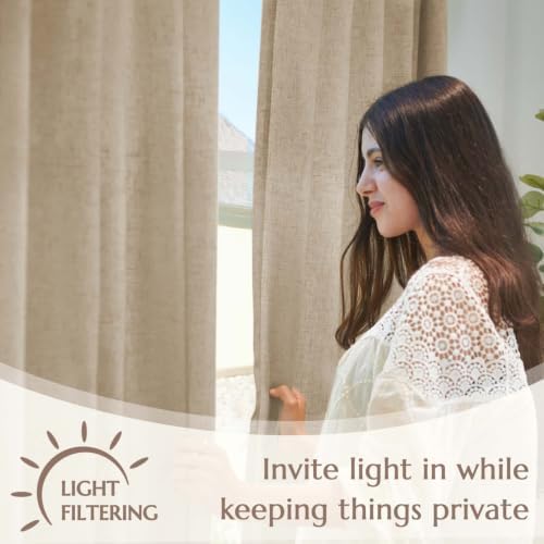 jinchan Lined Linen Curtain Light Filtering Back Tab 100x96 Inch 1