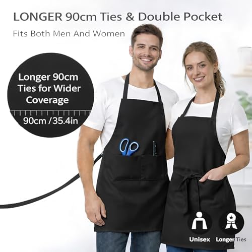 8 Pack Aprons Bulk with Pockets, Unisex Apron with Extra Long Ties for
