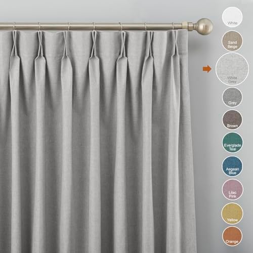 Beige White Blackout Window Curtains 63 inches Long, Double Pleated