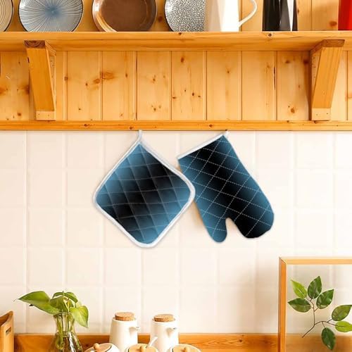 Quilted Cotton Terry Cloth Oven Mitt, Pot Holder Sky Blue Gray