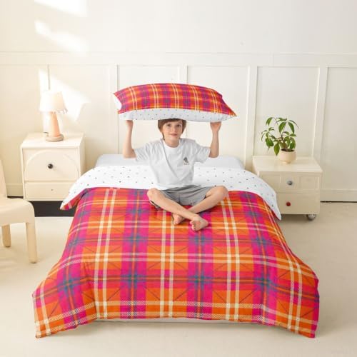 Homewish Geometric Plaid Patchwork Kids Duvet Cover Set Twin