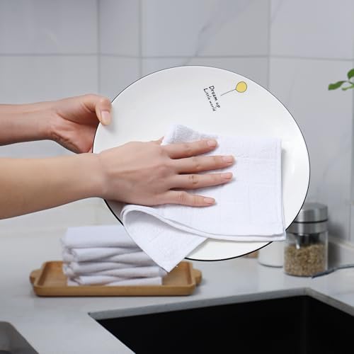 Oeleky Pack of 50 White Kitchen Dish Cloths, Cotton Shop Rags, 11x11