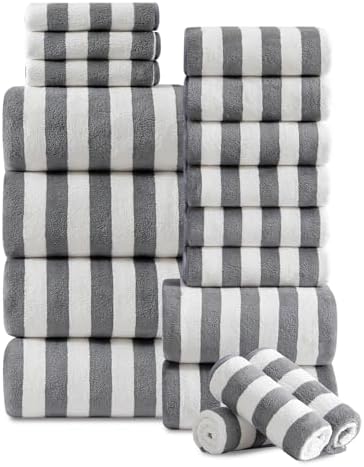 Jarson 18-Piece Striped Bath Towel Set -Highly Absorbent 6 Bath