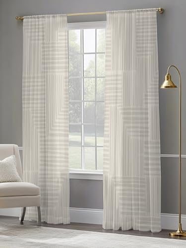 Modern Art Sheer Curtains 108 Inches Long, Minimalist Beige Clean
