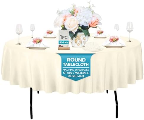 Leading Linens 90 Inch Round Ivory Polyester Tablecloth