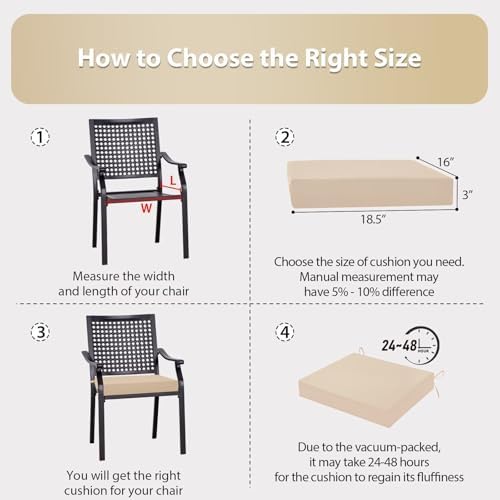 Outdoor Chair Cushions Set of 6, 18.5 x 16 Inch Patio Chair Cushions