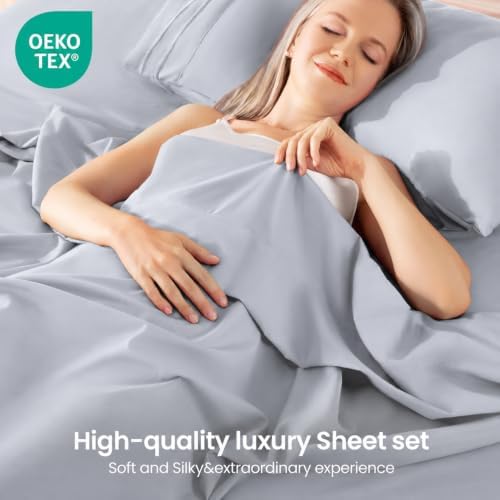 Silver Gray King Size Sheet Set, Pre-washed Microfiber Cotton-Like