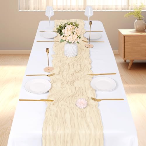 3 Pack Ivory Cheesecloth Table Runner, 17 x 108 inch, Semi Sheer Boho