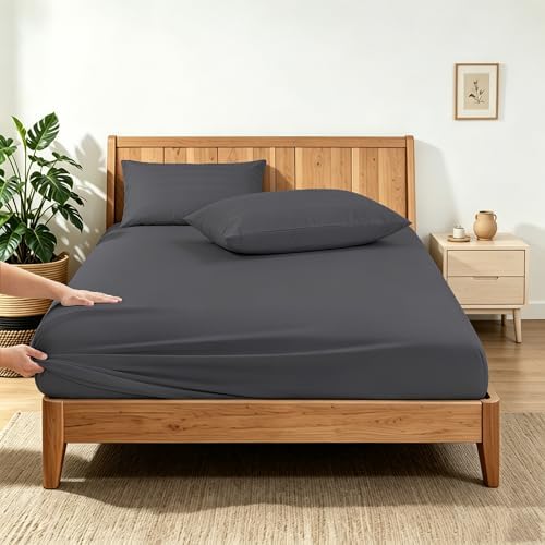 2 Pack King Fitted Sheets, 100% Egyptian Cotton, Dark Grey