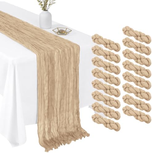 16 Pack Beige 17 x 108 Inch Cheesecloth Table Runner - Boho Gauze