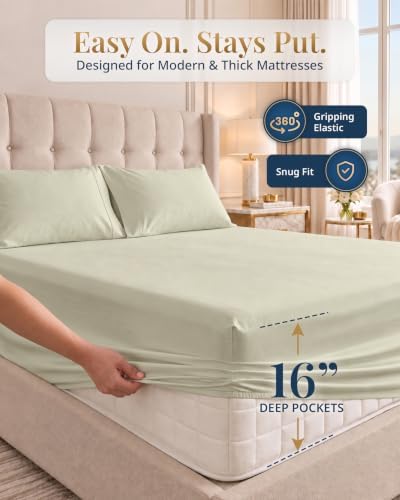 LANE LINEN Cooling Bed Sheets Full 100% Egyptian Cotton Sateen - Linen