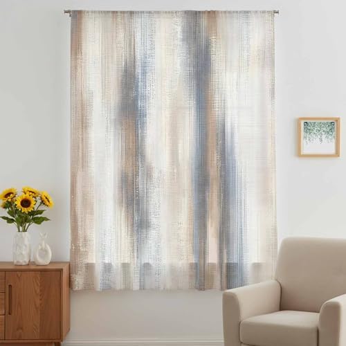 Beige Gray Window Curtains 63 Inches Long,Abstract Grunge Mottled