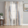 Beige Gray Sheer Curtains 63 Inch Length 2 Panels, Abstract Grunge