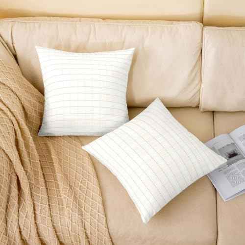 Manfei Buffalo Plaid Kids Throw Pillow Cover, Beige, 20"x20"