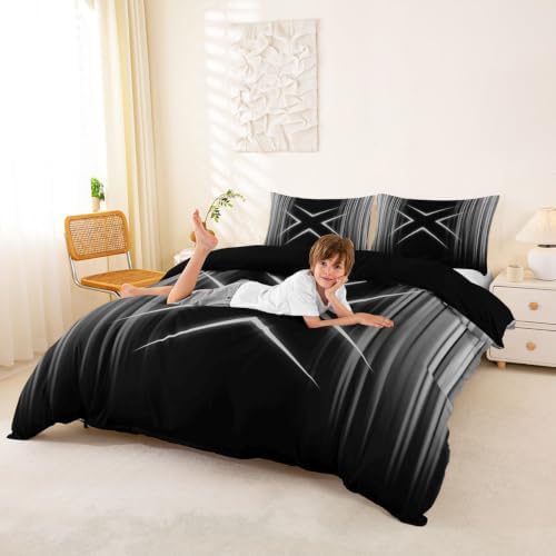 Feelyou Gray Stripes Duvet Cover Queen Size Geometric Abstract