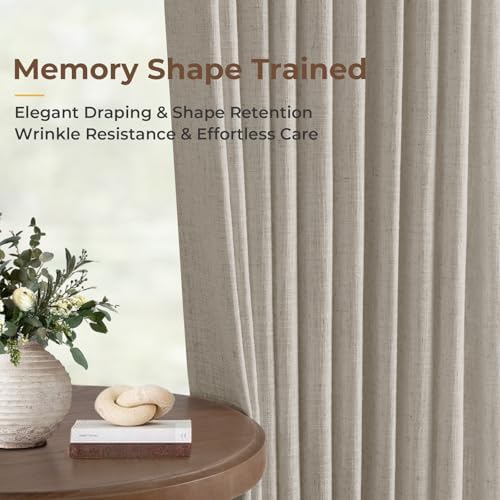 INOVADAY Memory Trained Pinch Pleated Thick Linen Curtains 108 Inches