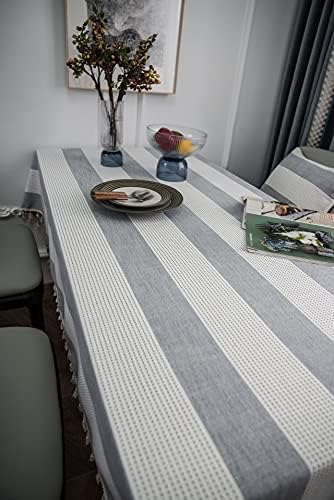 Striped Tablecloth Stitching Tassel Table Cloth Cotton Linen