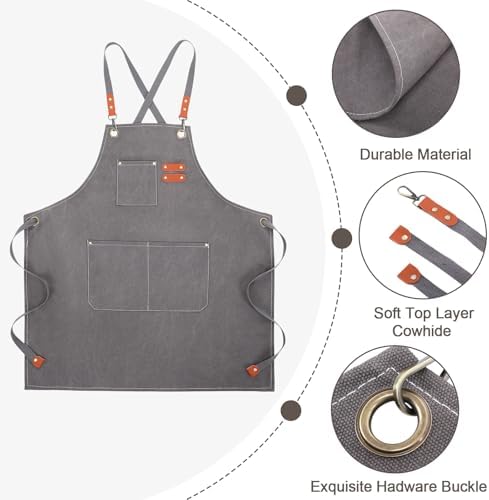 Toulite 4 Pack Canvas Chef Apron for Men, Gray