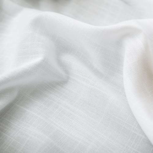 KOUFALL 90 Inch White Linen Curtains, Textured Semi Sheer Curtains for