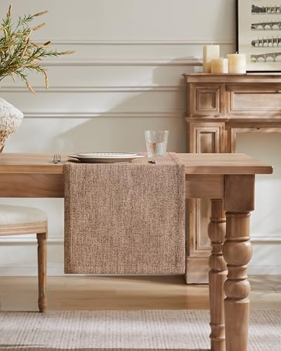 ZeeMart Burlap Style Farmhouse Table Runner, 14x72 Inches Brown