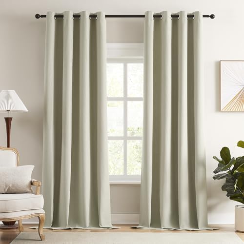 KangBang Light Beige Blackout Linen Curtains 120 Inches Long 2 Panels