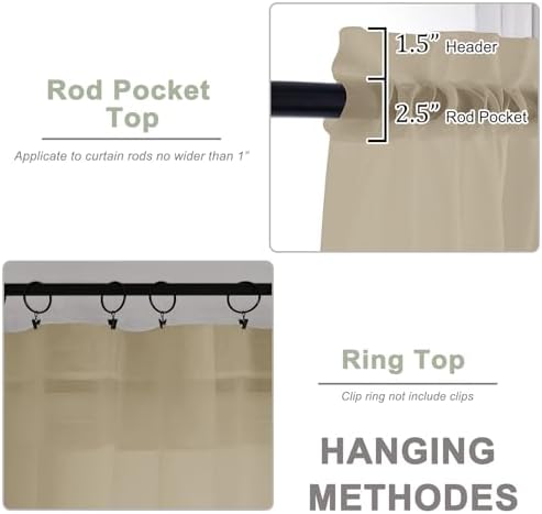 OWENIE Taupe Sheer Curtains 72 Inch Long 2 Panels for Living Room 59"
